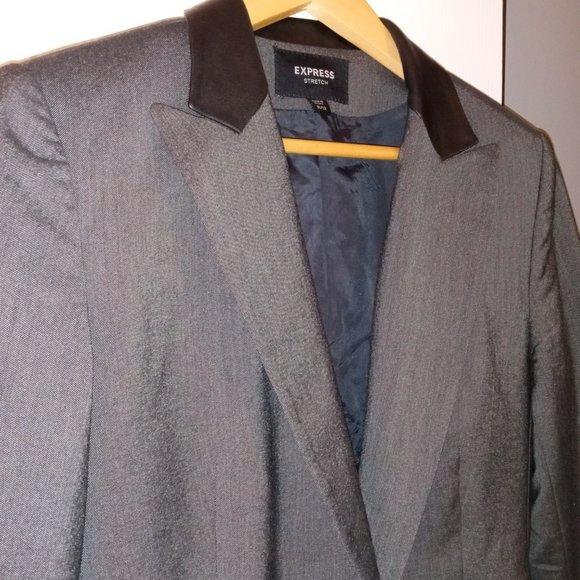Express Leather Trimmed Gray and Black Stretch Blazer - Picture 7 of 12